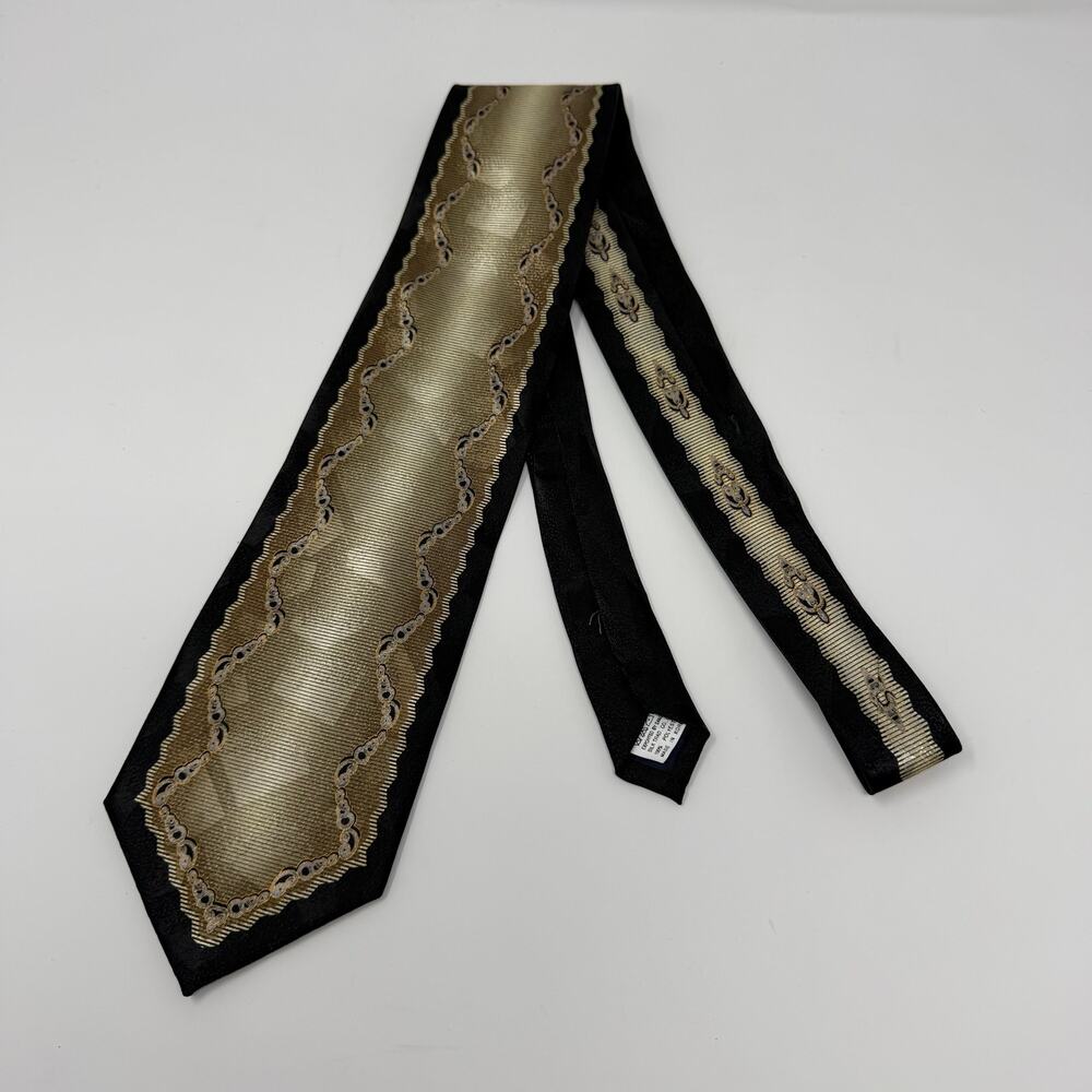 Vintage Fratello Black Gold Geometric Necktie